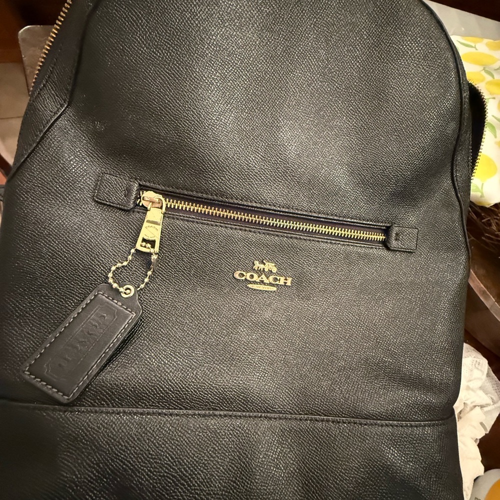 Coach Black Leather Backpack with Gold Hardware and Leather Tag